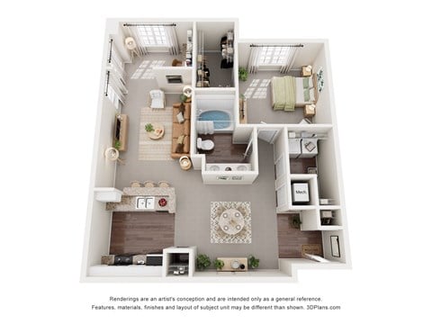 Floor plan for 1 bed, 1 bath, 976 sqft